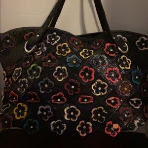 Unbranded large black multi colored flower handbag